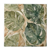 Taupe und grüne Monstera Nahtlose Keramik Tile Fliese (Vorderseite)