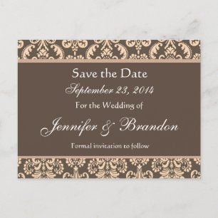 Taupe und Pfirsichdamast Save the Date Postkarte