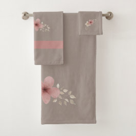 Taupe und Rosa Floral Badhandtuch Set