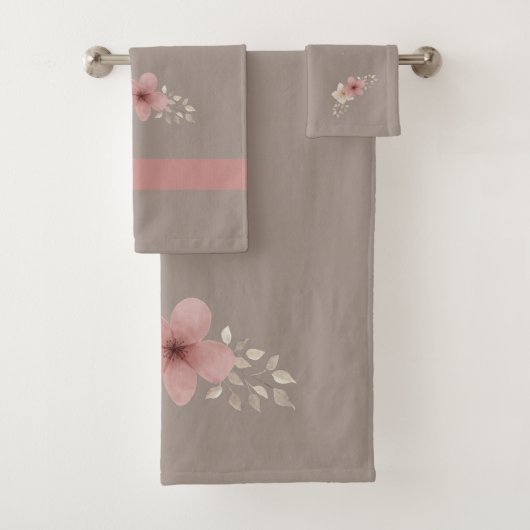 Taupe und Rosa Floral Badhandtuch Set (Insitu)
