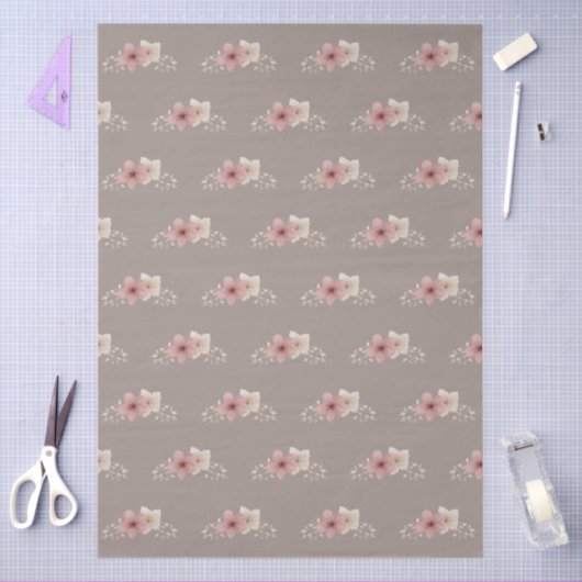 Taupe und Rosa Floral Seidenpapier (Basteln)