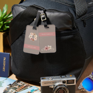 Taupe und rosa Gepäckmarke   Personalisiert Gepäckanhänger