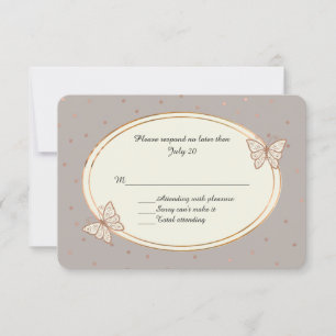 Taupe und Rose Goldschmetterlingshochzeit RSVP Karte