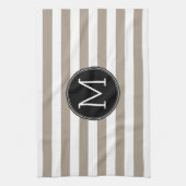 Taupe und weißes Streifenmuster Schwarzes Monogram Handtuch (Vertikal)