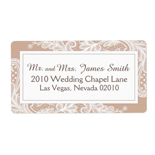 Taupe und White Lace Wedding Label (Vorne)