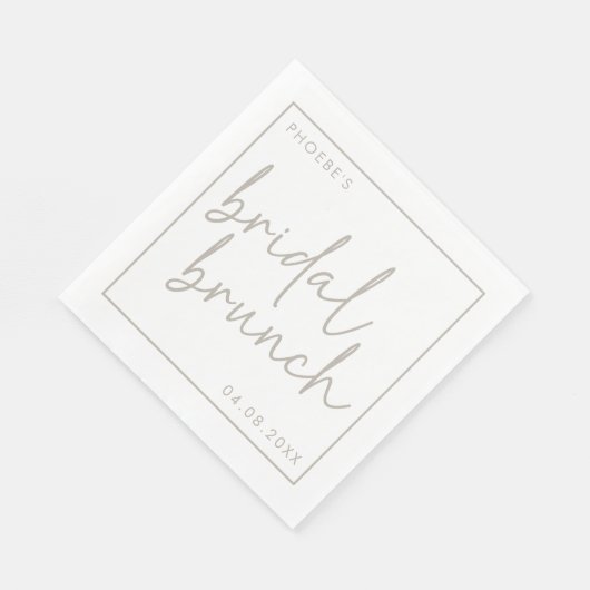 Taupe und White Minimalistisch Script Bridal Brunc Serviette (Ecke)