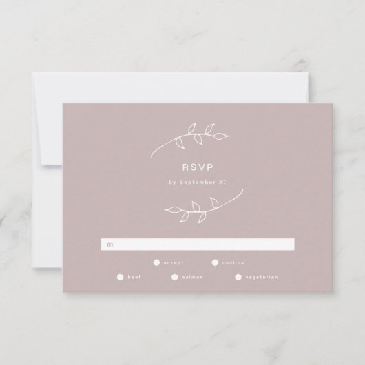 Taupe und White Simple Wreath Wedding RSVP (Vorderseite)