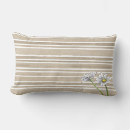Taupe Uneven Striped Floral Watercolor Daisy Lendenkissen