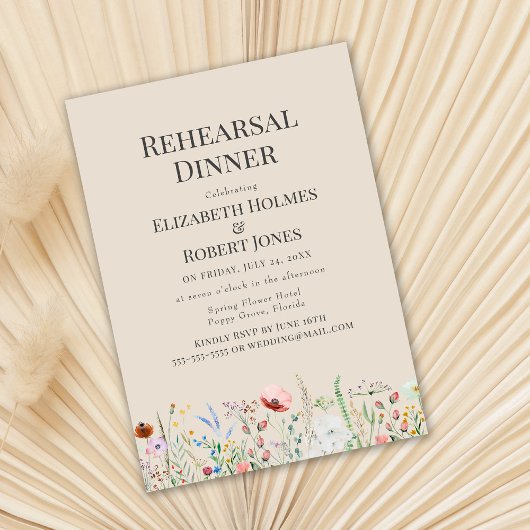 Taupe Wassercolor Wildblume Probe Abendessen Einladung