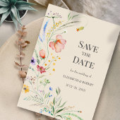 Taupe Wasserfarbe Wildblumen Save the Date Karte