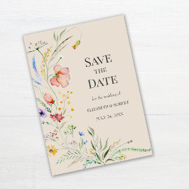 Taupe Wasserfarbe Wildblumen Save the Date Karte