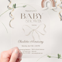 Taupe Watercolor Bow Babyparty-Einladung
