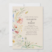 Taupe Watercolor Wildblume Hochzeit Einladung (Vorderseite)