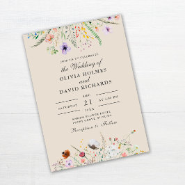 Taupe Watercolor Wildblume Meadow Wedding Einladung