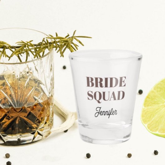 Taupe Wedding Bride Squad Personalized Schnapsglas