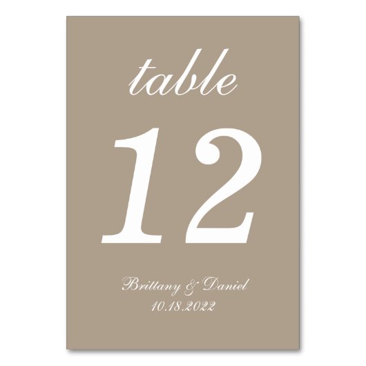 Taupe Wedding Calligraphy Einfache Script-Neutrals Tischnummer (Rückseite)