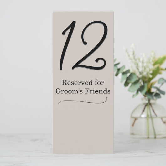 Taupe Wedding Reception Tischnummer (Stehend Vorderseite)