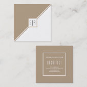 Taupe, weiße Dreiecke, monogramm moderne geometris Quadratische Visitenkarte (Vorne/Hinten)