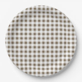 Taupe-weißes Gingham-Muster Pappteller (Vorderseite)