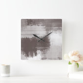 Taupe White Abstrakt Brushstrikes Quadratische Wanduhr (Zuhause)