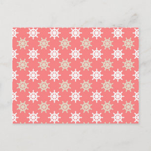 Taupe White and Coral Ships Wheel Nautical Muster Postkarte