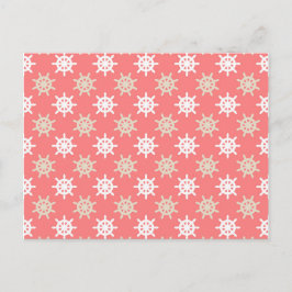 Taupe White and Coral Ships Wheel Nautical Muster Postkarte