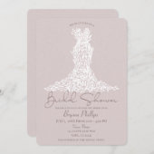 Taupe & White Blätter Kleid Modernes Brautparty Einladung (Vorne/Hinten)