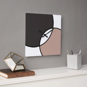 Taupe White Circles Quadratische Wanduhr