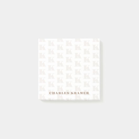 Taupe White Minimal Bold Monogram Initial Letter Post-it Klebezettel (Vorderseite)