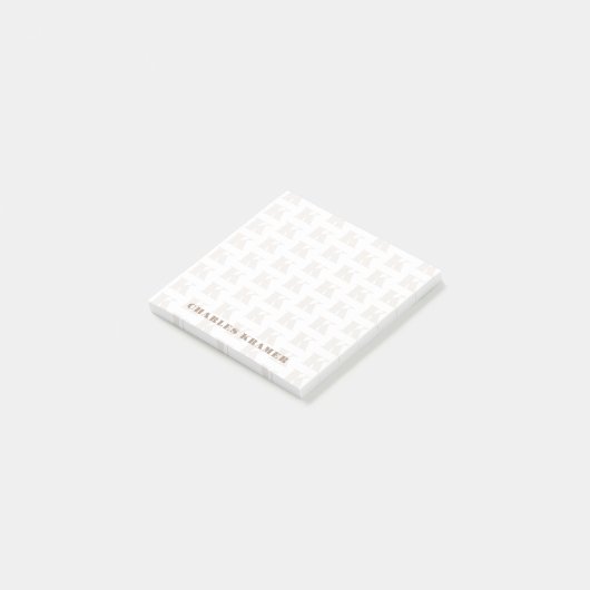Taupe White Minimal Bold Monogram Initial Letter Post-it Klebezettel (angewinkelt)