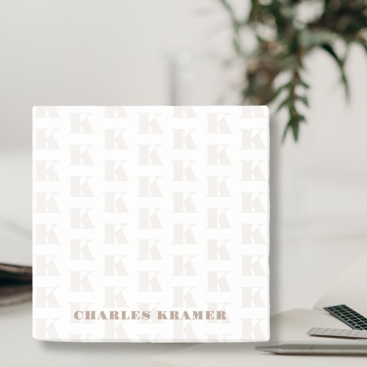 Taupe White Minimal Bold Monogram Initial Letter Post-it Klebezettel