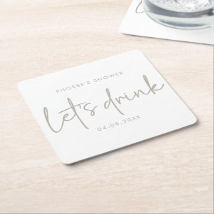 Taupe & White Minimal Script Brautparty Untersetze Rechteckiger Pappuntersetzer