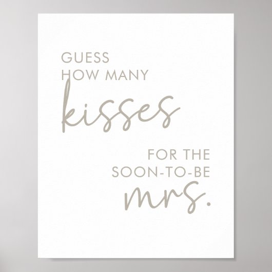Taupe & White Minimalskript Wie viele Kisses Game Poster (Vorne)