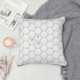 Taupe White Modern Abstrakt Geometric Mit Monogram Kissen