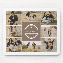 Taupe White Monogram & Year Foto Collage Mousepad