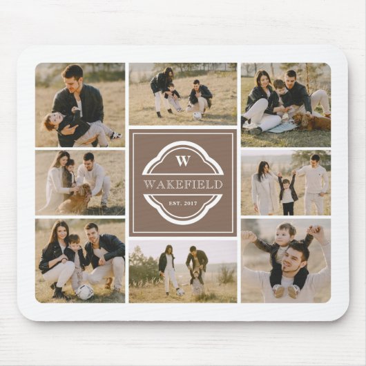 Taupe White Monogram & Year Foto Collage Mousepad (Vorne)