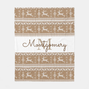 Taupe & White Rentier Nordic Sweater Pattern Fleecedecke