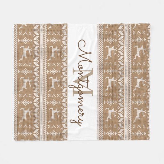 Taupe & White Rentier Nordic Sweater Pattern Fleecedecke (Vorderseite (Horizontal))