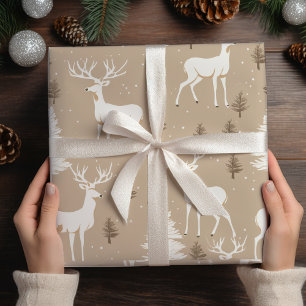 Taupe & White Scandinavian Rentier Woodland Wrapp Geschenkpapier