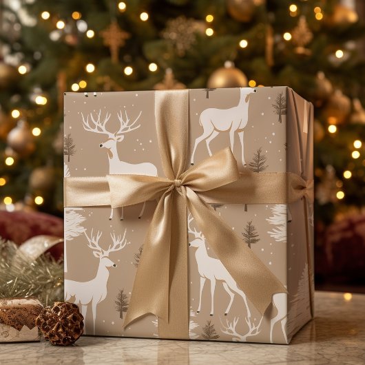 Taupe & White Scandinavian Rentier Woodland Wrapp Geschenkpapier