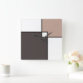 Taupe White Squares Quadratische Wanduhr (Zuhause)
