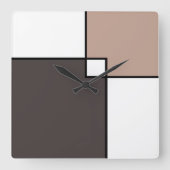 Taupe White Squares Quadratische Wanduhr (Vorderseite)