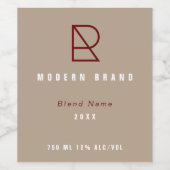 Taupe White Typografy Modern Red Monogram Weinetikett (Einzelnes Label)