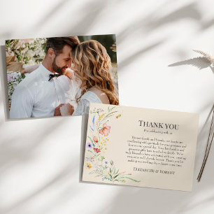 Taupe Wildblume Meadow Couple Foto Wedding Dankeskarte