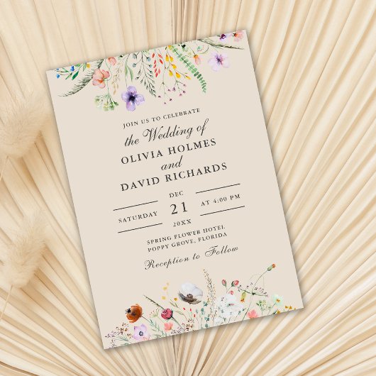 Taupe Wildblume Meadow Custom Foto Wedding Einladung