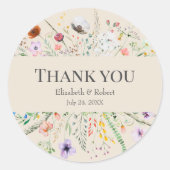 Taupe Wildblume Meadow Wedding Danke Sticker (Vorderseite)