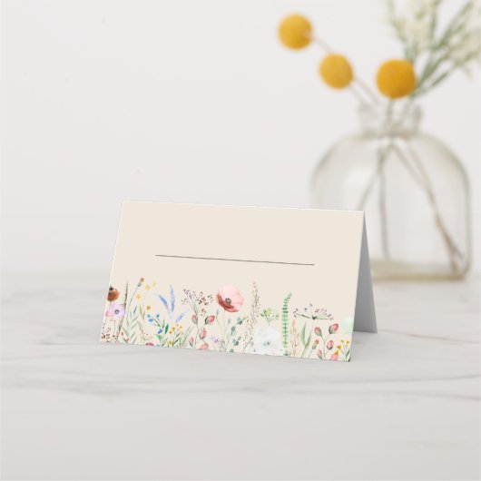Taupe Wildblume Meadow Wedding Platzkarte (Vorderseite)