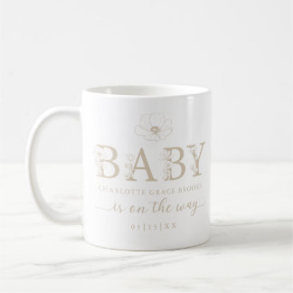 Taupe Wildflower Baby Announcement Coffee Mug Kaffeetasse