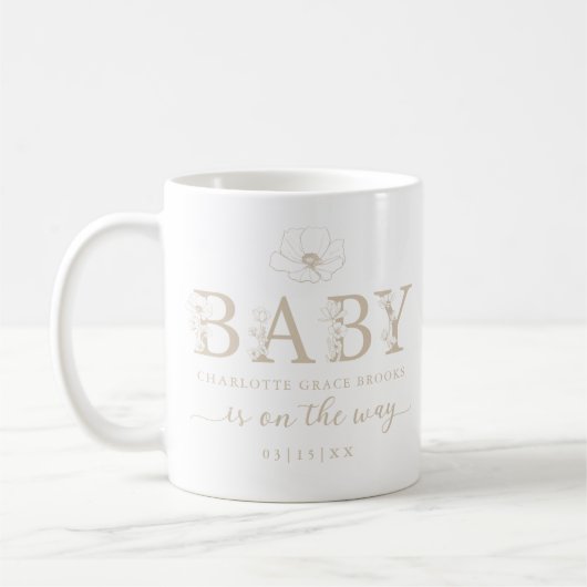 Taupe Wildflower Baby Announcement Coffee Mug Kaffeetasse (Links)
