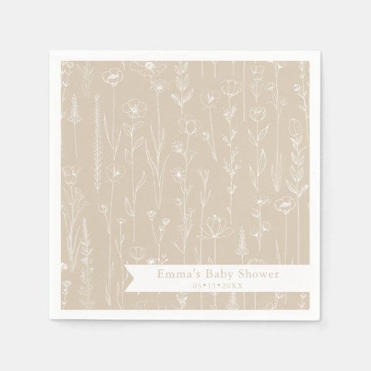 Taupe Wildflower Baby Shower | Floral Pattern Serviette (Vorderseite)